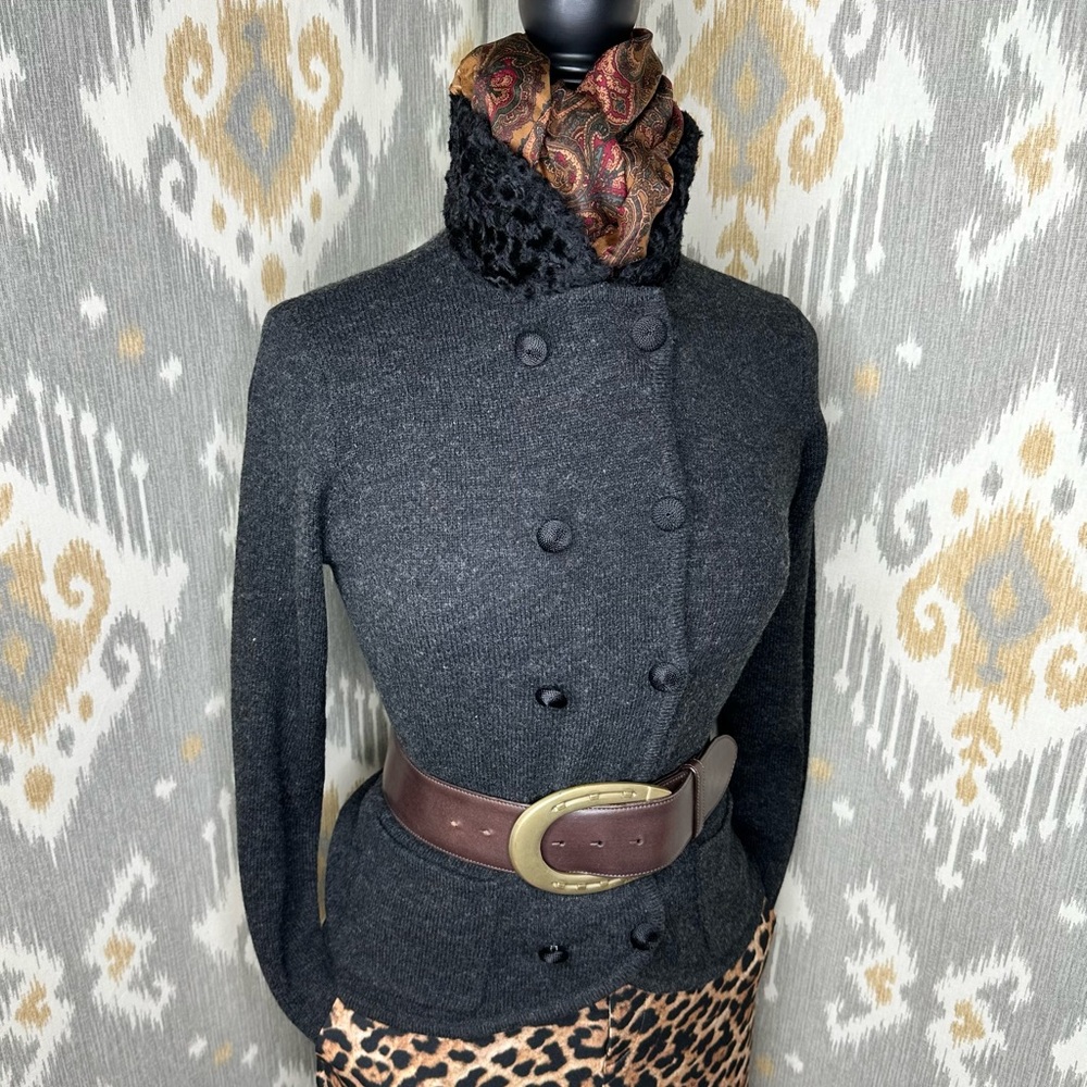 Lauren Ralph Lauren Charcoal Heather Lambswool Knit Double Breasted Cardigan